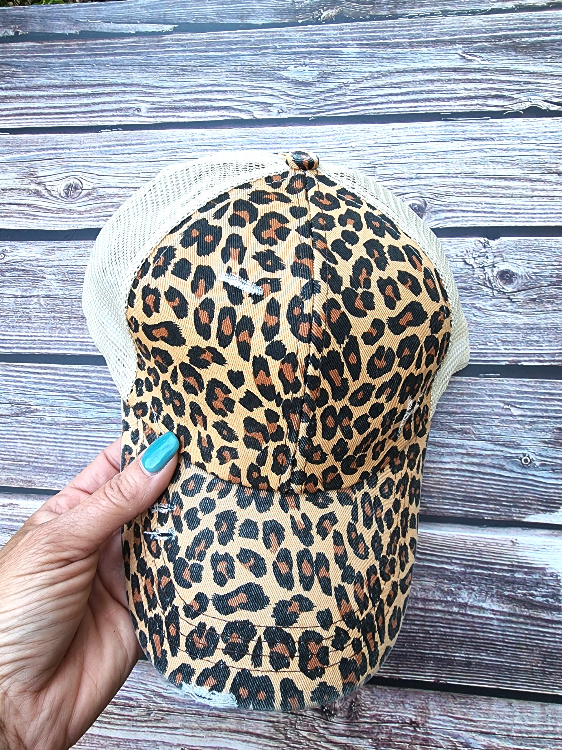 Structured Distressed Ponytail Criss Cross Back Baseball Trucker Hat Cap Rusty Tiger