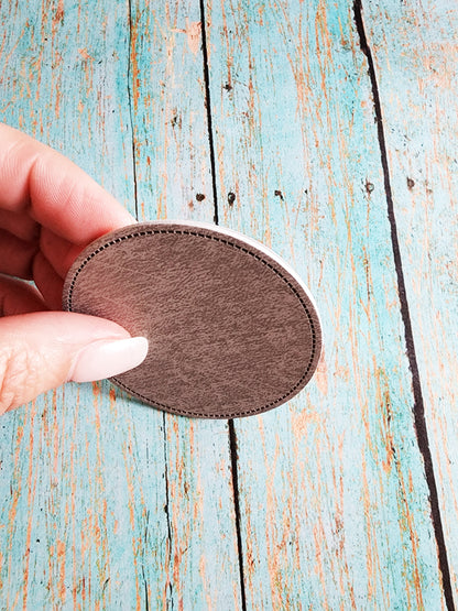 Circle Retro Tan or Gray Faux Leather Hat Patch Sublimation Blank! 2" and 2.5" Round! Laserable!