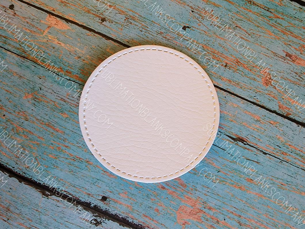 Circle White Faux Leather Hat Patch Sublimation Blank! 2.5