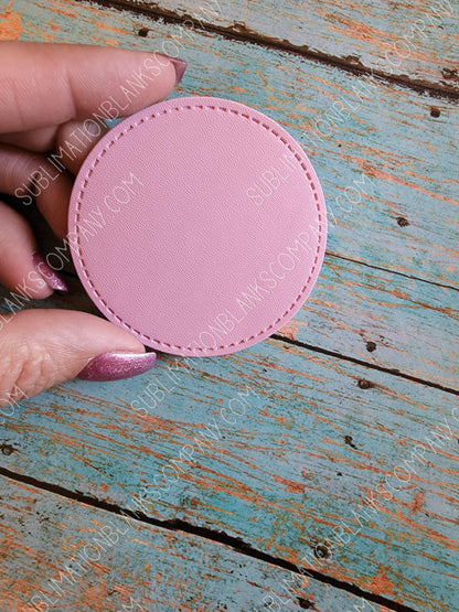 Circle Pink Faux Leather Hat Patch Sublimation Blank! 2.5" Round! PPU Leather. Laserable!
