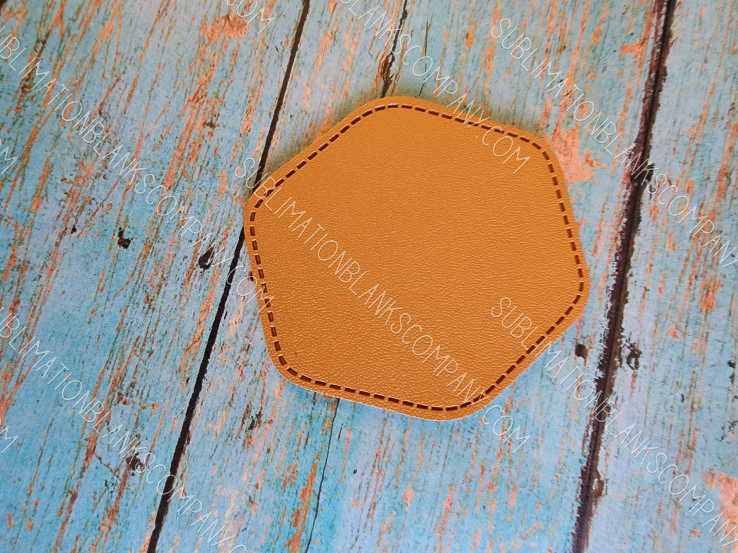 Hexagon Tan Faux Leather Hat Patch Sublimation Blank! 2.5"! PU Leather. Laserable!