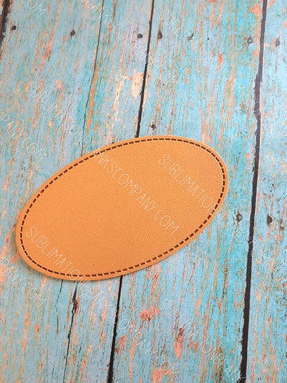 Oval 4" Tan Faux Leather Hat Patch Sublimation Blank! PU Leather. Laserable!