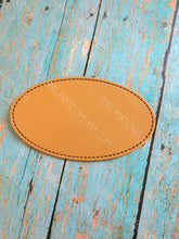 Load image into Gallery viewer, Oval 4&quot; Tan Faux Leather Hat Patch Sublimation Blank! PU Leather. Laserable!
