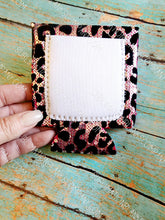 Load image into Gallery viewer, Pink &amp; Black Leopard Sequin Neoprene Koozie with White Pocket Sublimation Blank! Can Cooler
