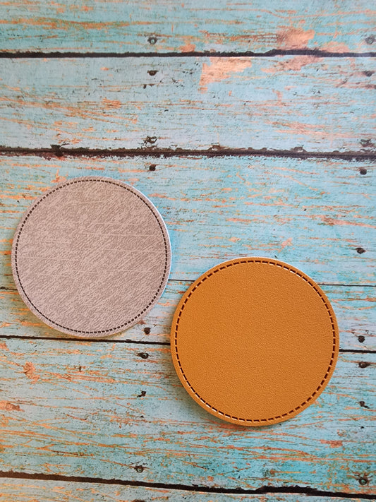 Circle Retro Tan or Gray Faux Leather Hat Patch Sublimation Blank! 2" and 2.5" Round! Laserable!