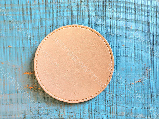 3" Circle Sandstone Faux Leather Hat Patch Sublimation Blank! Round! PU Leather. Laserable!