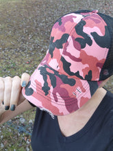 Load image into Gallery viewer, Structured Distressed Ponytail Criss Cross Back Baseball Trucker Hat Cap
