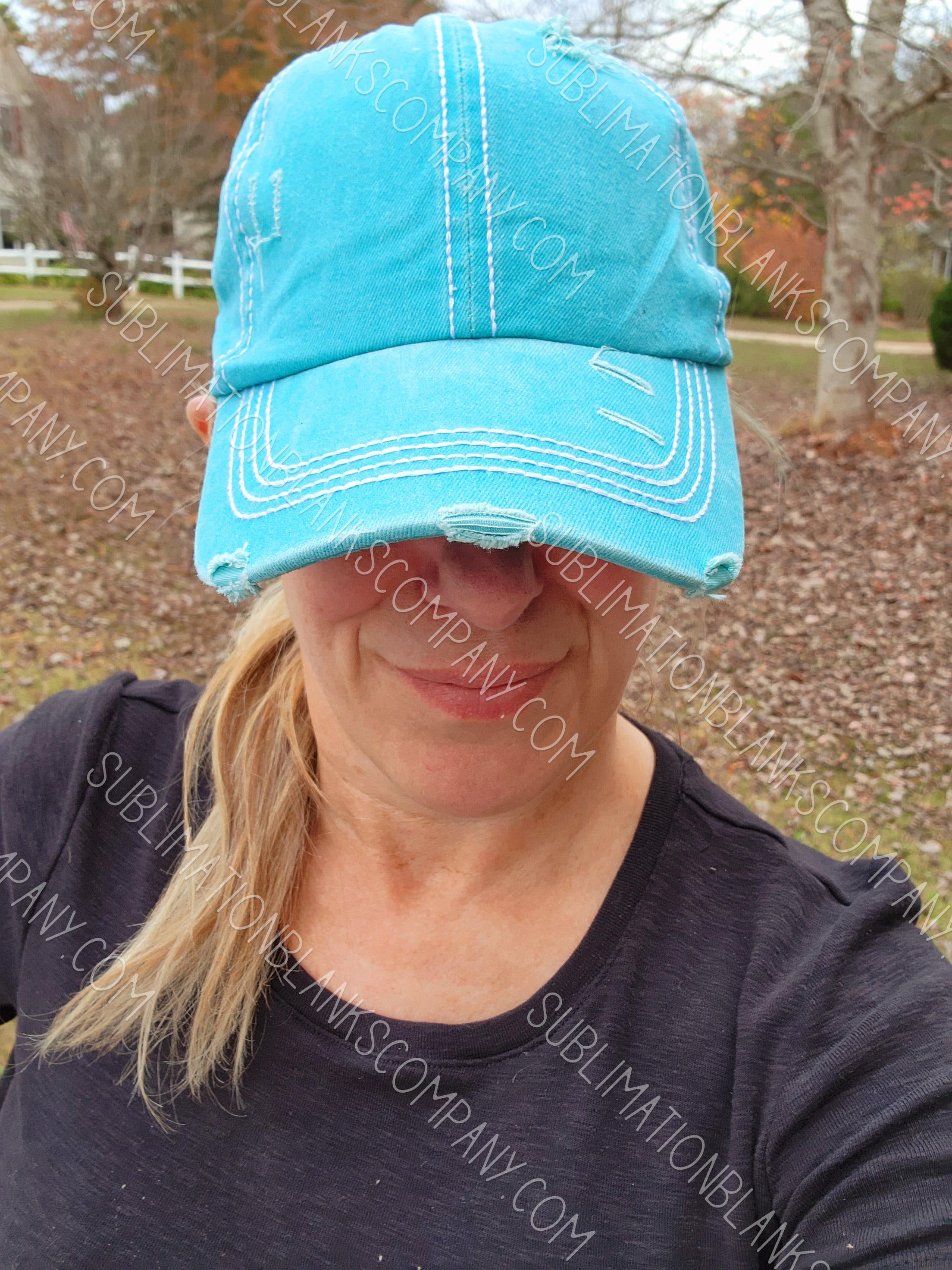 Distressed Adjustable White Thread Trim Unisex Baseball Trucker