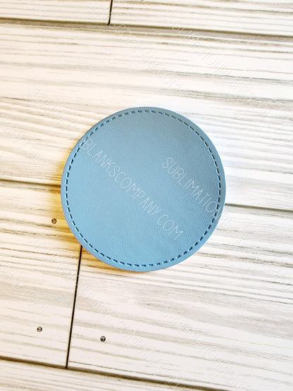 Circle Blue Faux Leather Hat Patch Sublimation Blank! 2.5" Round! PPU Leather. Laserable!
