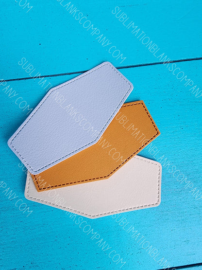 Diamond Hexagon Shape Faux Leather Hat Patch Sublimation Blank! PU Leather. Laserable! Tan or Grey