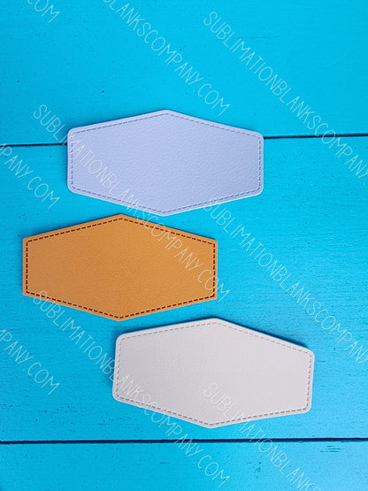 Diamond Hexagon Shape Faux Leather Hat Patch Sublimation Blank! PU Leather. Laserable! Tan or Grey