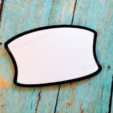 Load image into Gallery viewer, Inverted Rectangle Hat Patch Sublimation Blank with Black Trim
