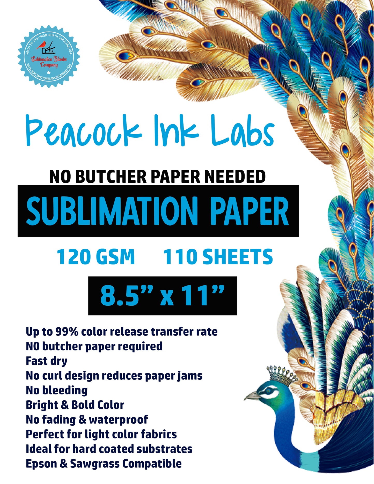 8.5x11" No Butcher Paper Sublimation Paper. 120 gsm. 110 Sheet Pack!