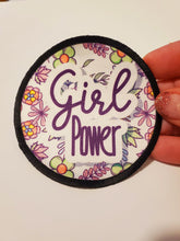 Load image into Gallery viewer, Round Hat Patch Sublimation Blank with Merrow White or Black Trim. Applique.
