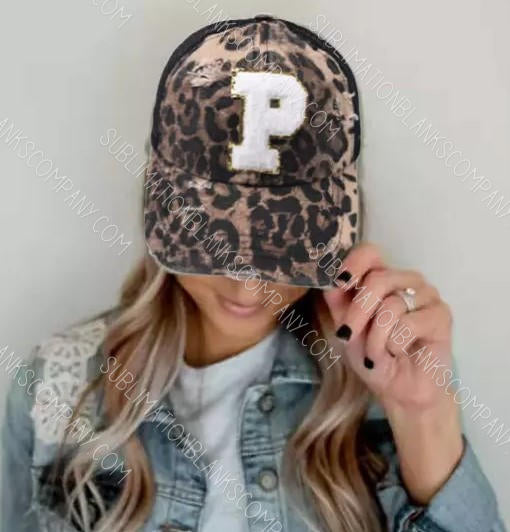 LV Upcycled Camo Criss Cross Ponytail Trucker Hat Leopard Print