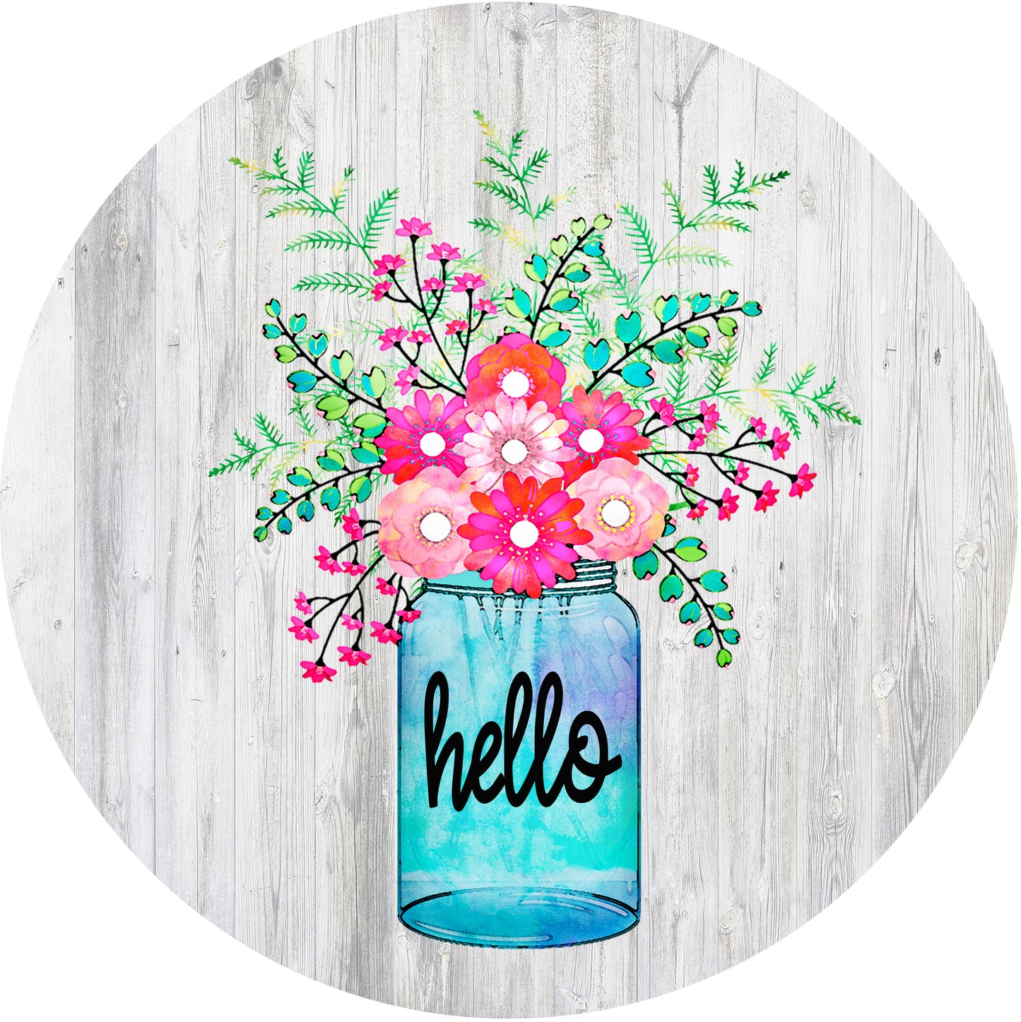 Hello Flower Mason Jar 12" circle door hanger .svg digital download artwork