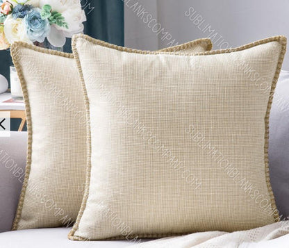Simple Stitch Natural Lumbar or Square Farmhouse Pillow Cover with Burlap Trim Sublimation Blank
