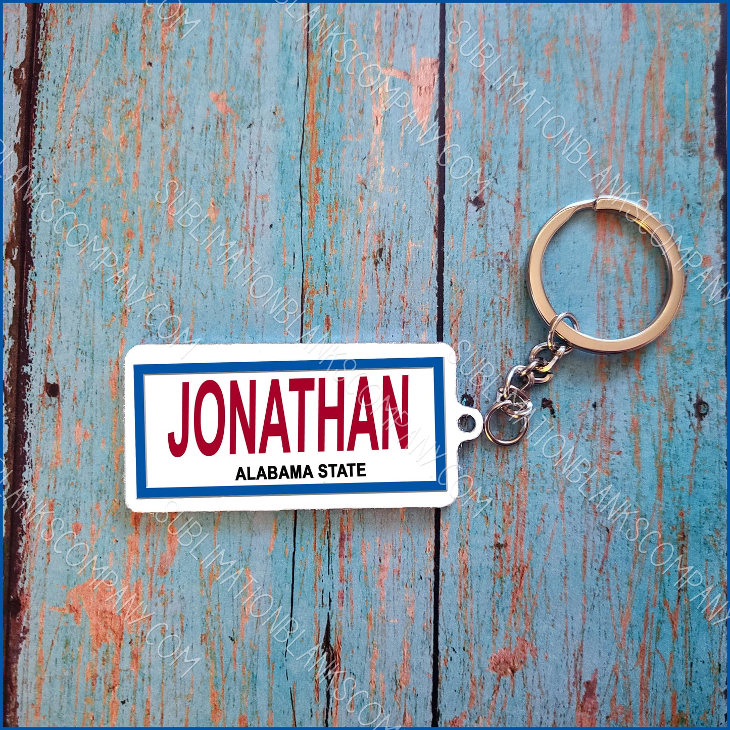 2-Sided License Plate Rectangle Aluminum Key Chain Sublimation Blank. Laserable!