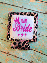 Load image into Gallery viewer, Pink &amp; Black Leopard Sequin Neoprene Koozie with White Pocket Sublimation Blank! Can Cooler
